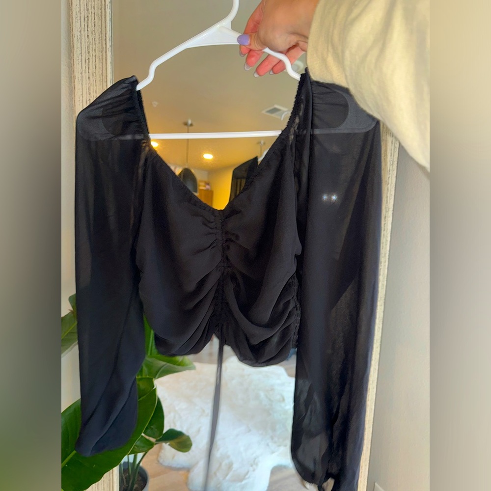 Black Crop Ruched Long Sleeve Rue 21 Top